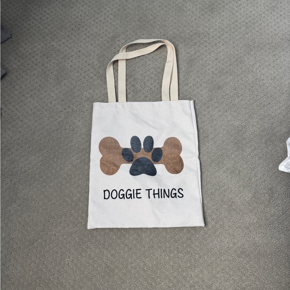 Cream and Brown Storage Tote with Paw Print Design